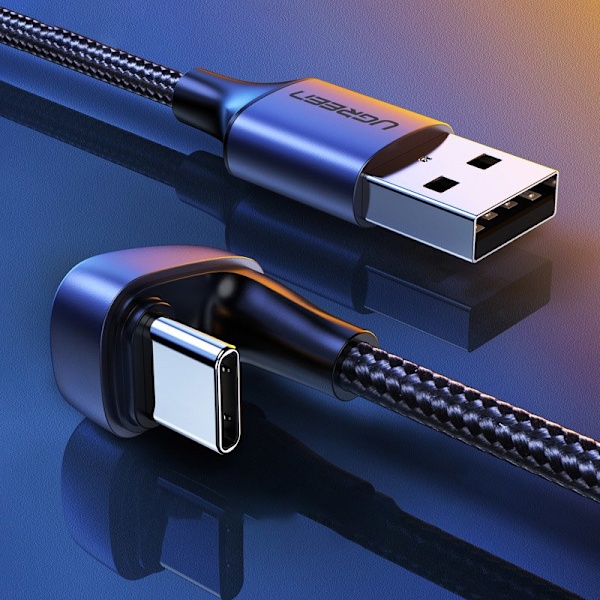 Kulmikas USB - USB-C-kaapeli QC AFC FCP -pelaajille 1 m - harmaa