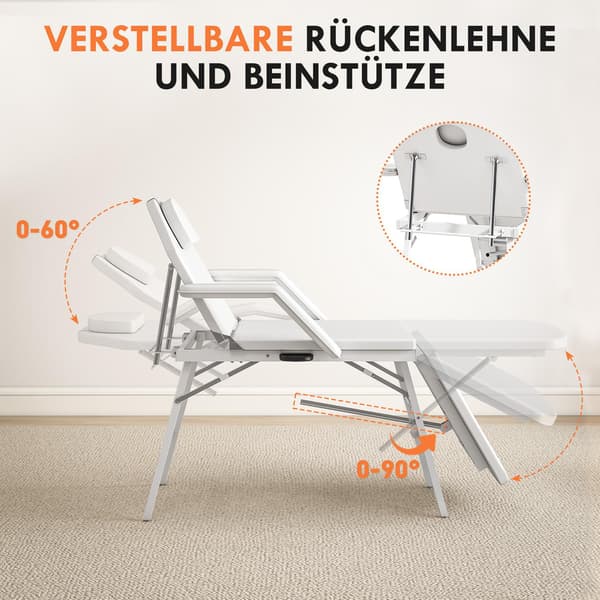 Bärbart massagebänk, justerbart rygg- och benstöd, vitt