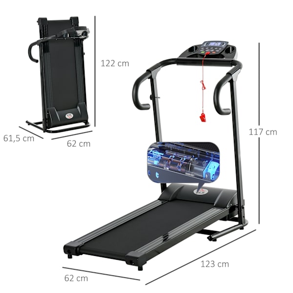 Løbebånd Sammenfoldelig Elektrisk 500W 0,8-10Km/T Lcd Display Mobiltelefon Holder Sort 123X62X117Cm