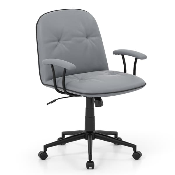 Ergonomisk kontorsstol, konstläder, vadderade armstöd, grå