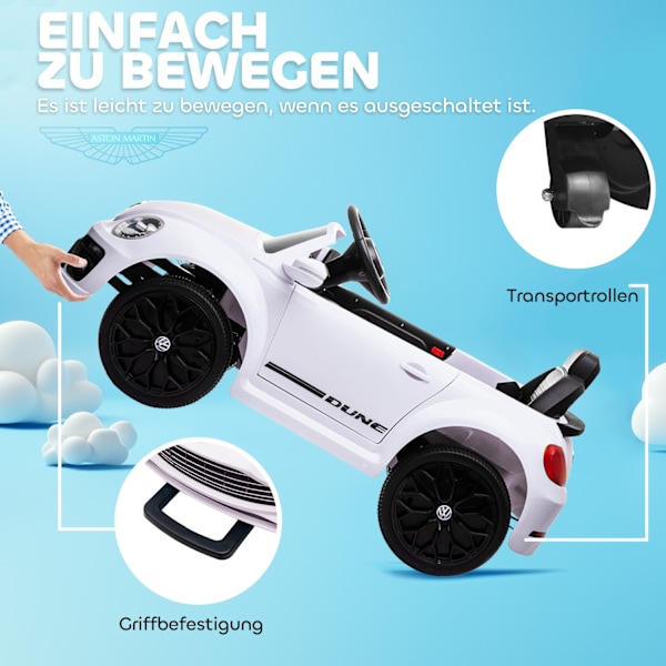 Lasten sähköauto 12V lastenauto 2,4G kaukosäätimellä, musiikki, äänitorvi, sähköauto LED-valoilla, USB/MP3-portti, 3-5 km/h, lapsille 3-5 v, valkoinen