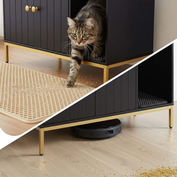 Kattsandskåp, träeffekt, metallram, 2 dörrar