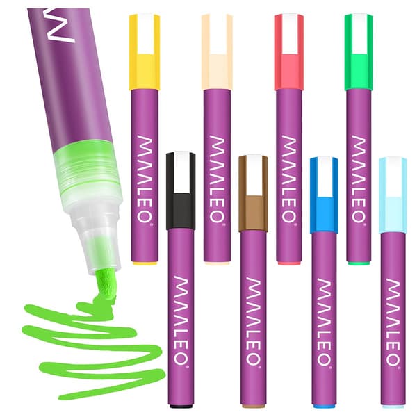 Akrylmalingstusser, 8 vandfaste farver, 8 ml hver