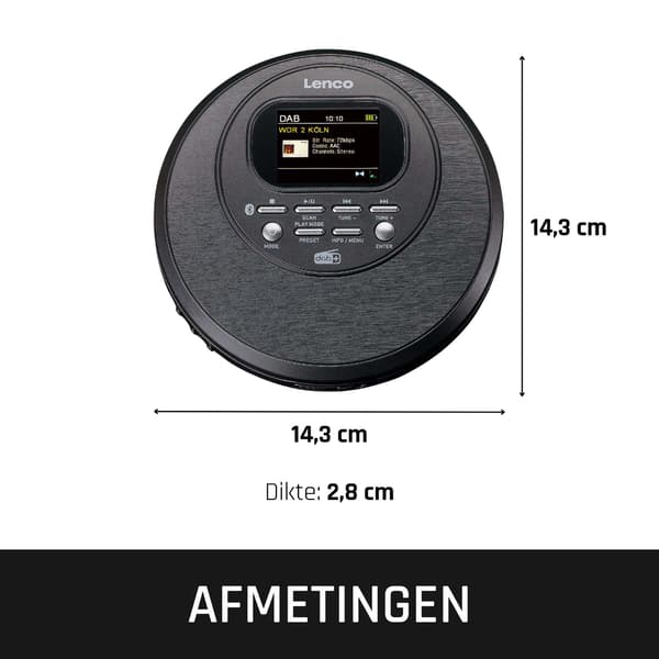 Bærbar Discman med DAB+, Bluetooth, TFT-skærm, sort