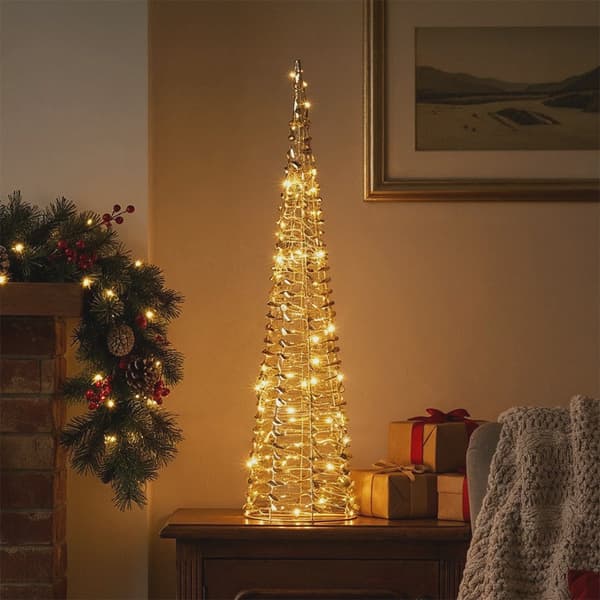 Guldfärgad LED-julgran med kon, 80 cm, 80 ljus