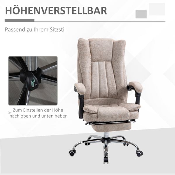 Kontorstol Drejestol Skrivebordsstol Med Tilbagelænet Funktion Fodstøtte Højdejusterbar Mikrofiber Beige + Sort + Sølv 63 X 71 X 110-118 Cm