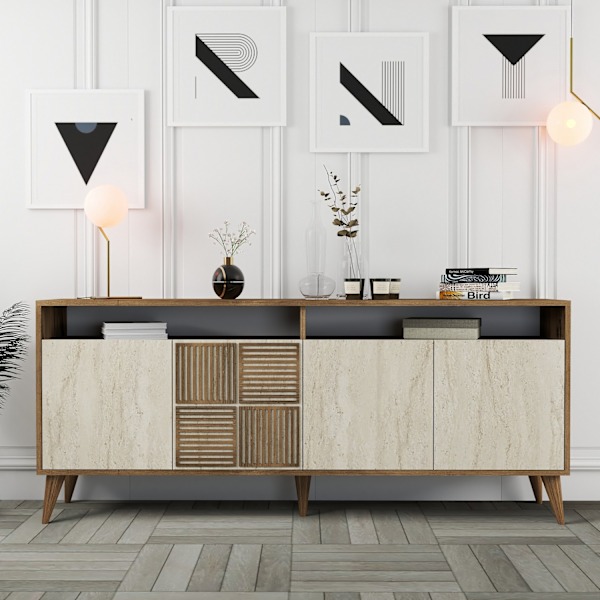 Konsol Milan - Valnød, Travertin