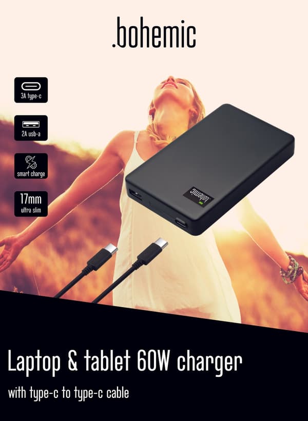 Bohemic BOH7382: Ultratynd 60W oplader til bærbare computere og tablets