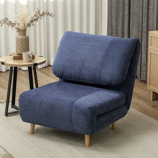 2-i-1 sovesofa, stoleseng, justerbar foldemadras, gæsteseng i fløjlsbukslook, til soveværelse, stue, blå, 82 x 89 x 83 cm Aosom