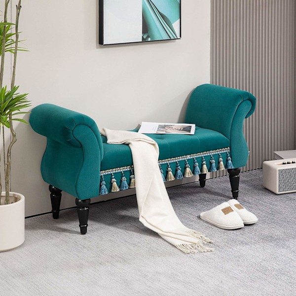 Luksus bænk polstret bænk med fløjlslook, til stuen; Soveværelse, grå 117 x 40 x 58 cm