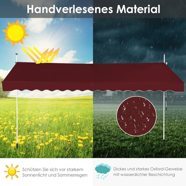 Udtrækkelig balkonmarkise, 400 cm, UV-resistent, rød