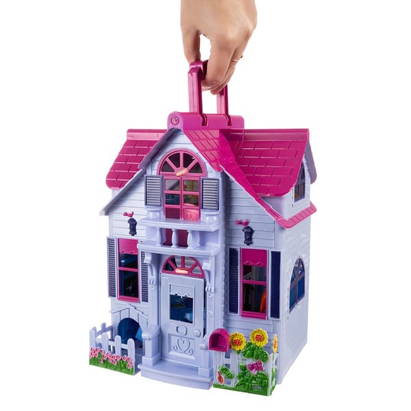 Sammenklappeligt dukkehus med 6 værelser og møbelsæt
