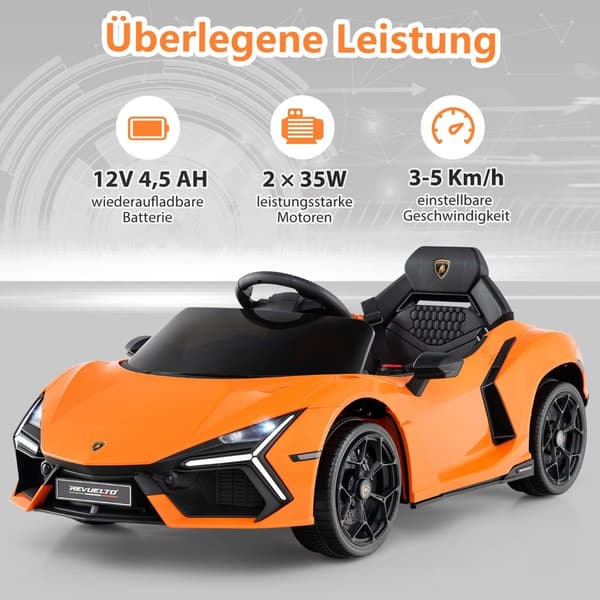 12V børne-elbil med LED-lys – Orange