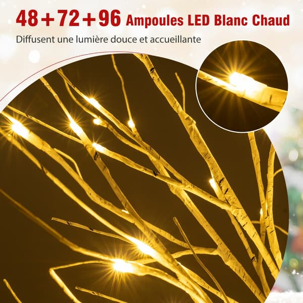 Förbelyst björkträdsset, 3-pack 120–180 cm, varma LED-lampor