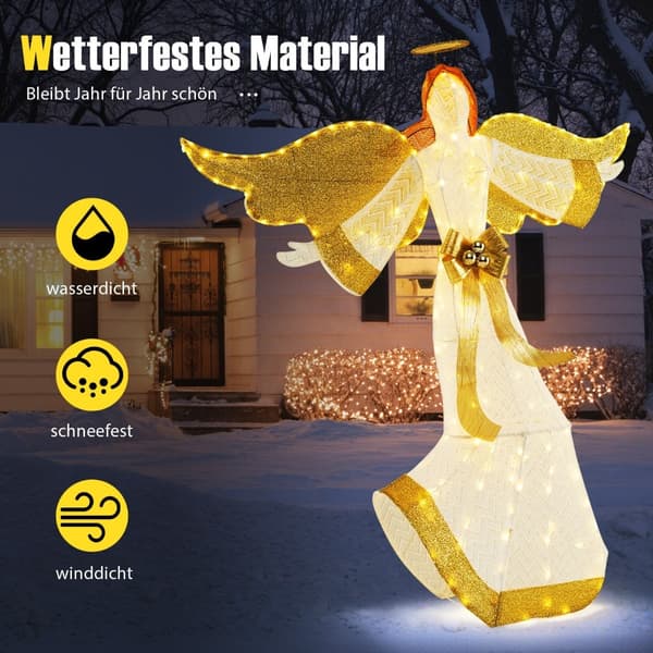 Oplyst 160 cm juleengel med glorie og LED-lys