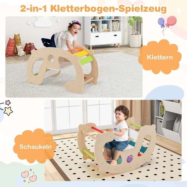 2 i 1 gunghästbåge för barn med rocker & klätterbåge & bekvämt ryggstöd & sits