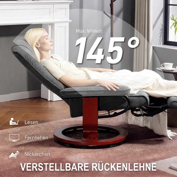 Drejelig lænestol, linnedlook, fodstøtte, grå