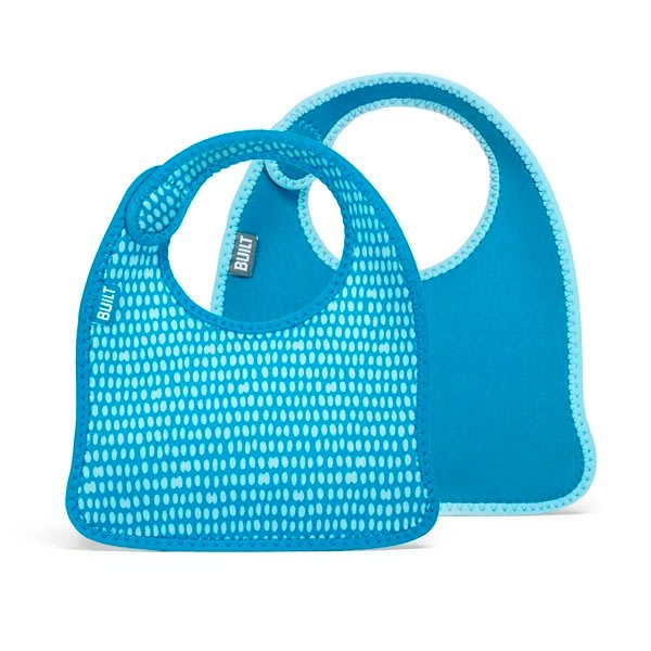 BYGGT Mess Mate-set med 2 babyhaklappar (Dribble Dots Blue)