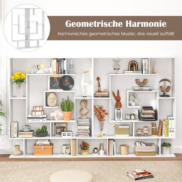 Bokhylla med 7 våningar – geometrisk design, vit