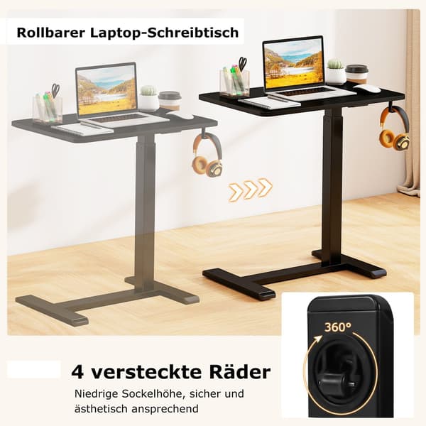 Justerbart oversengsbord med kopholder og kroge, sort