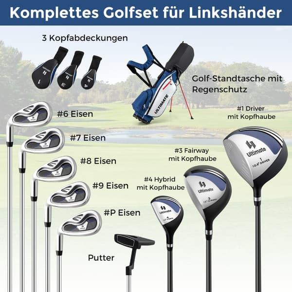 Vasenkätisille tarkoitettu miesten golfmailasetti bägillä