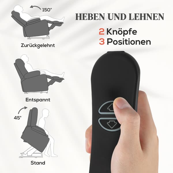 Elektrisk fåtölj med massage och värme, grå sammet
