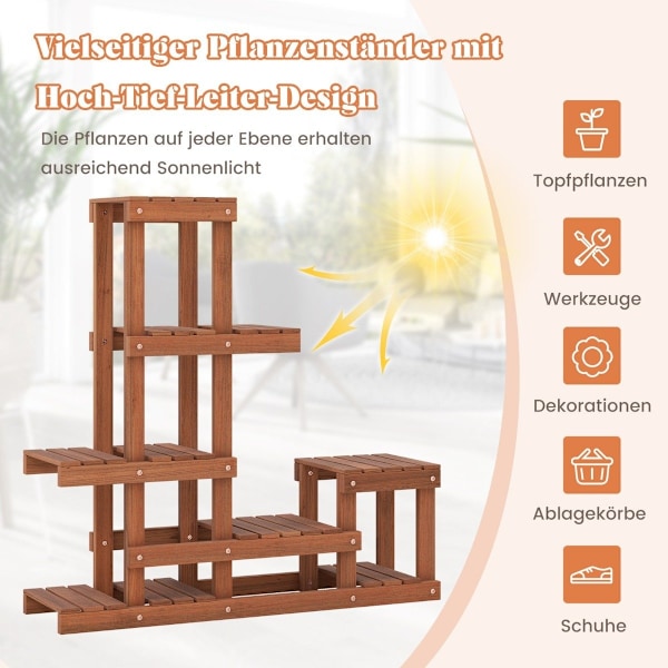 Plantehylde i træ med 6 niveauer blomsterhylde blomsterstativ blomstertrappe 90 x 25 x 91,5 cm