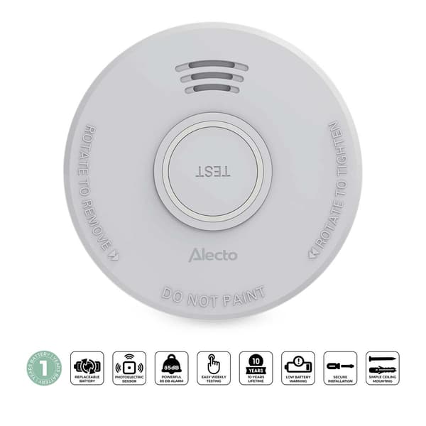 Røgalarm med fotoelektrisk sensor, 1 års batteri