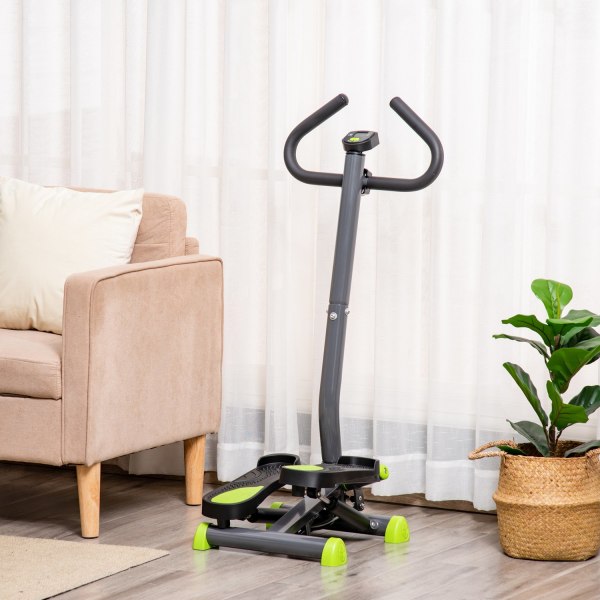 Home Trainer Stepper Fitness Swing Stepper Lcd-Näytöllä Ja Kahvalla Jopa 100 Kg Teräs Abs Harmaa + Vihreä 55 X 44 X 108 Cm