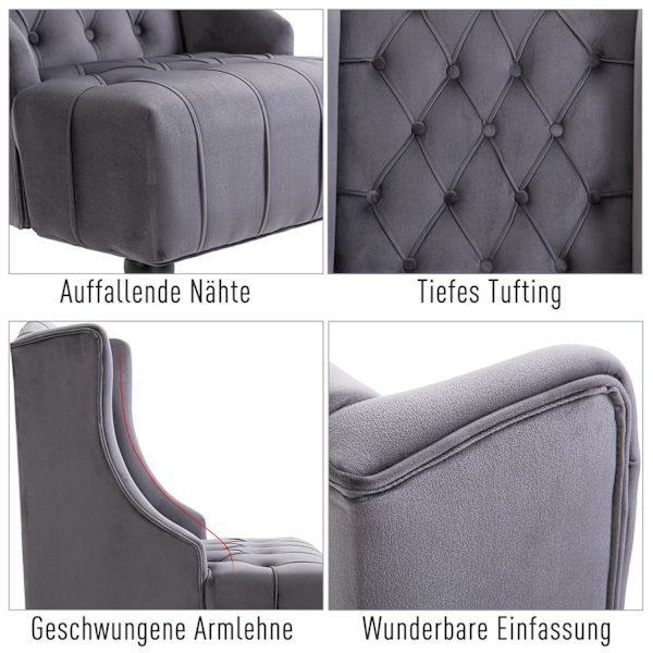 Enkeltstol Fløjstol Afslapningsstol Med Tuftede Hævede Ben Fløjlsstof Grå 67 X 70,5 X 97 Cm