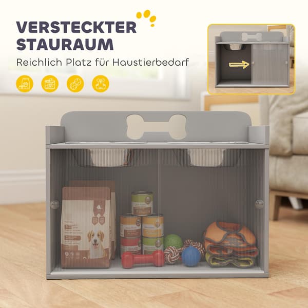 Forhøjet foderstation til hunde med 2 skåle, MDF og rustfrit stål
