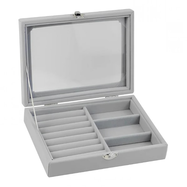 Herzberg HG-05330: Sammetssmyckena med glaslock, 3 galler + 7 ringfack