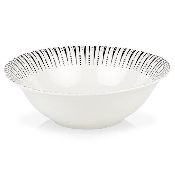 Suuri kulho 1,4L valkoista posliinia ja musta design