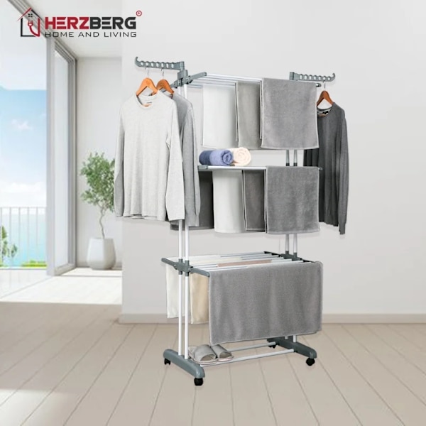 Herzberg HG-8034GRY: Liikkuva vaateteline - harmaa
