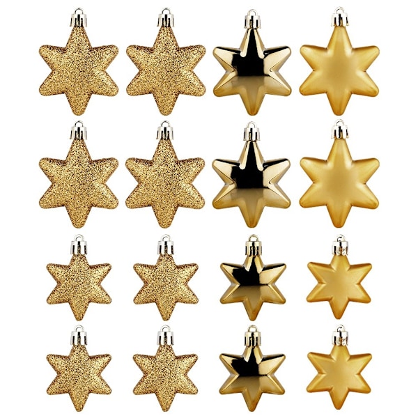 Sprængsikre julekugler stjerner guld 6/5 cm 16 stk.