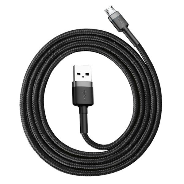 Kestävä joustava kaapeli USB microUSB QC3.0 2.4A 1M musta ja harmaa