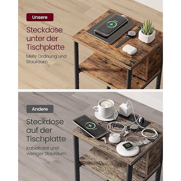 3-lags sidebord med integreret stik og USB-porte