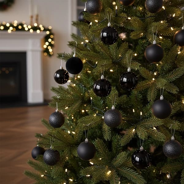 Sorte brudsikre julekugler, 6 cm, sæt med 16