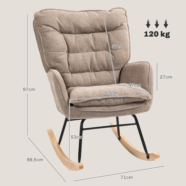 Gungstol, fåtölj, amningsstol med chenille-look, gungstol upp till 120 kg lastkapacitet för sovrum, vardagsrum, brun