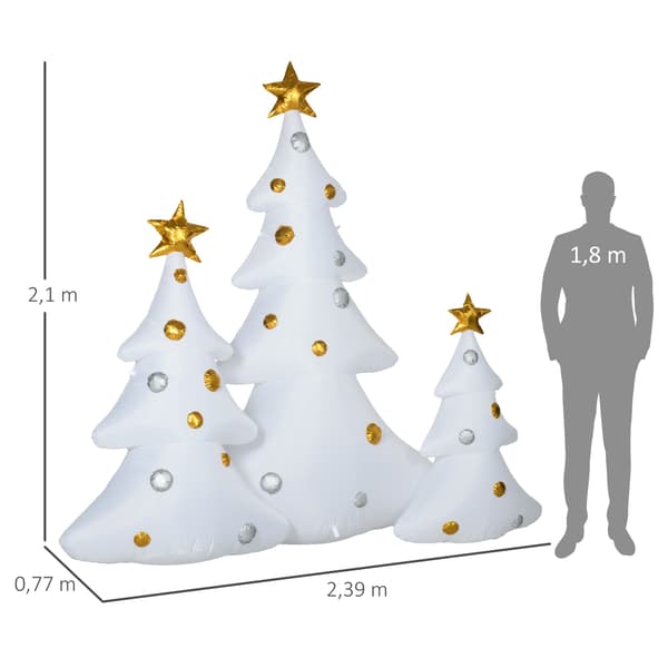 3-delade uppblåsbara julgranar med LED-ljus