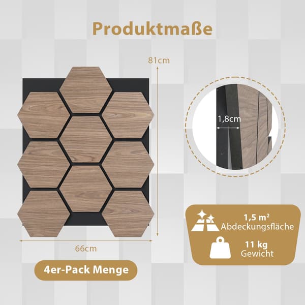 Akustiska väggpaneler, 4-pack, 81x66 cm, ljudabsorberande