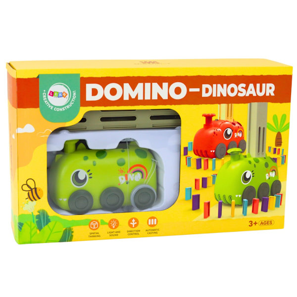 Grøn Dino Car med 4-farve Domino blokke til kreativ leg