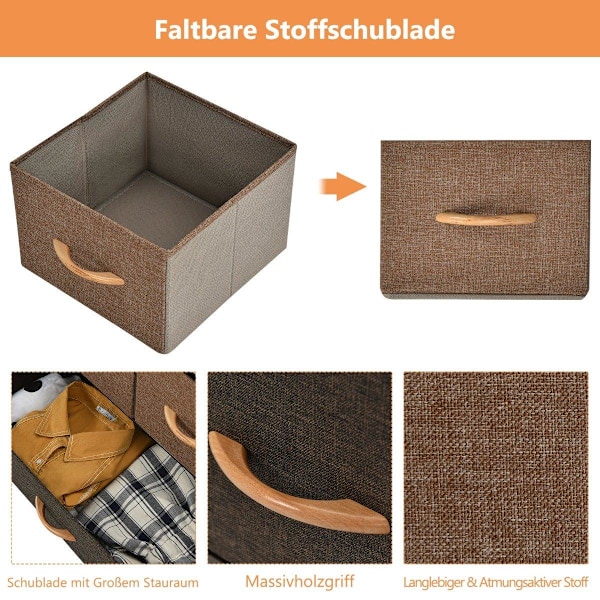 Kommode med 7 stofskuffer & stålramme & træoverflade