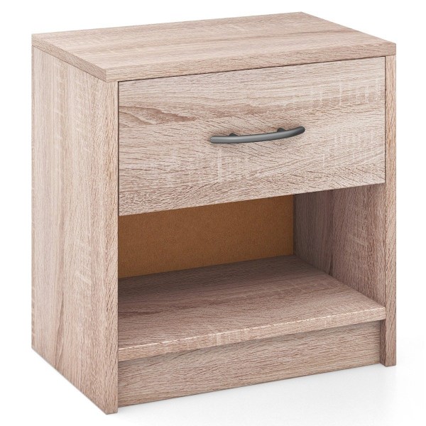 Sengebord med skuffe Lille sidebord med åbent rum 38,5 x 28 x 40,5 cm natur