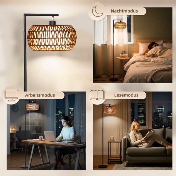 Dæmpbar LED-gulvlampe, dobbelt skærm, 3 farvetemperaturer, sort