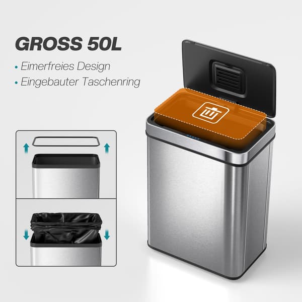 50L sensor skraldespand, rustfrit stål, lugtkontrol