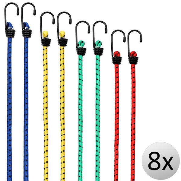 Elastiska gummisnören, set, 8 st, 40-100 cm, 8 mm diameter