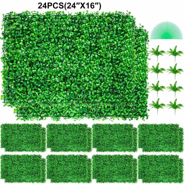 Konstgjorda buxbomshäckpaneler, 24-pack, UV-resistenta