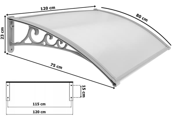 Oven markiisi, polykarbonaatti, 80x120 cm, harmaa