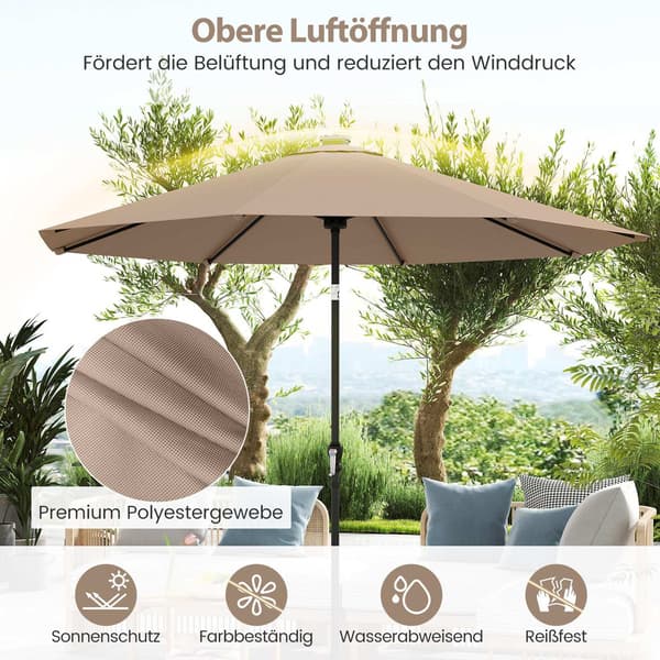 3 m terrasseparaply med solcelle-LED-lys, 9 tilstande